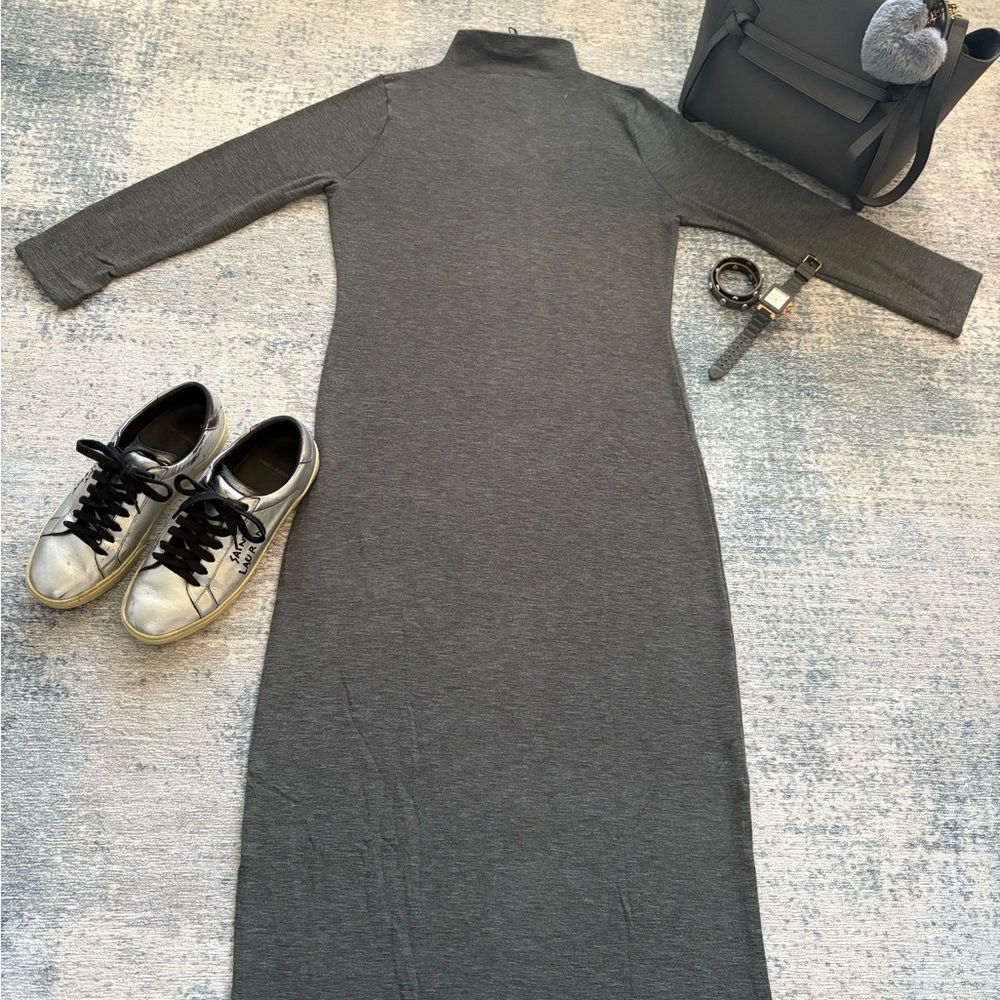 Elegant Gray Turtleneck Dress